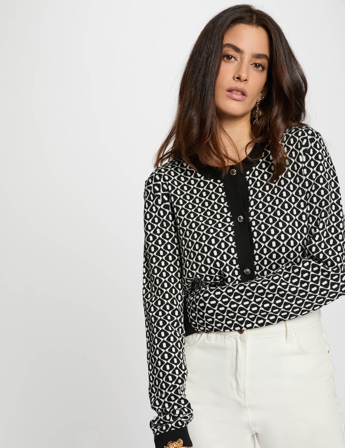 Chaqueta corta de jacquard negro mujer OLOVA VALENCIA