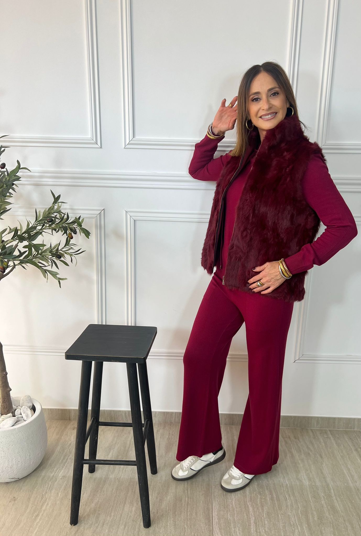 Chaleco de pelo color burdeos Oliva Valencia