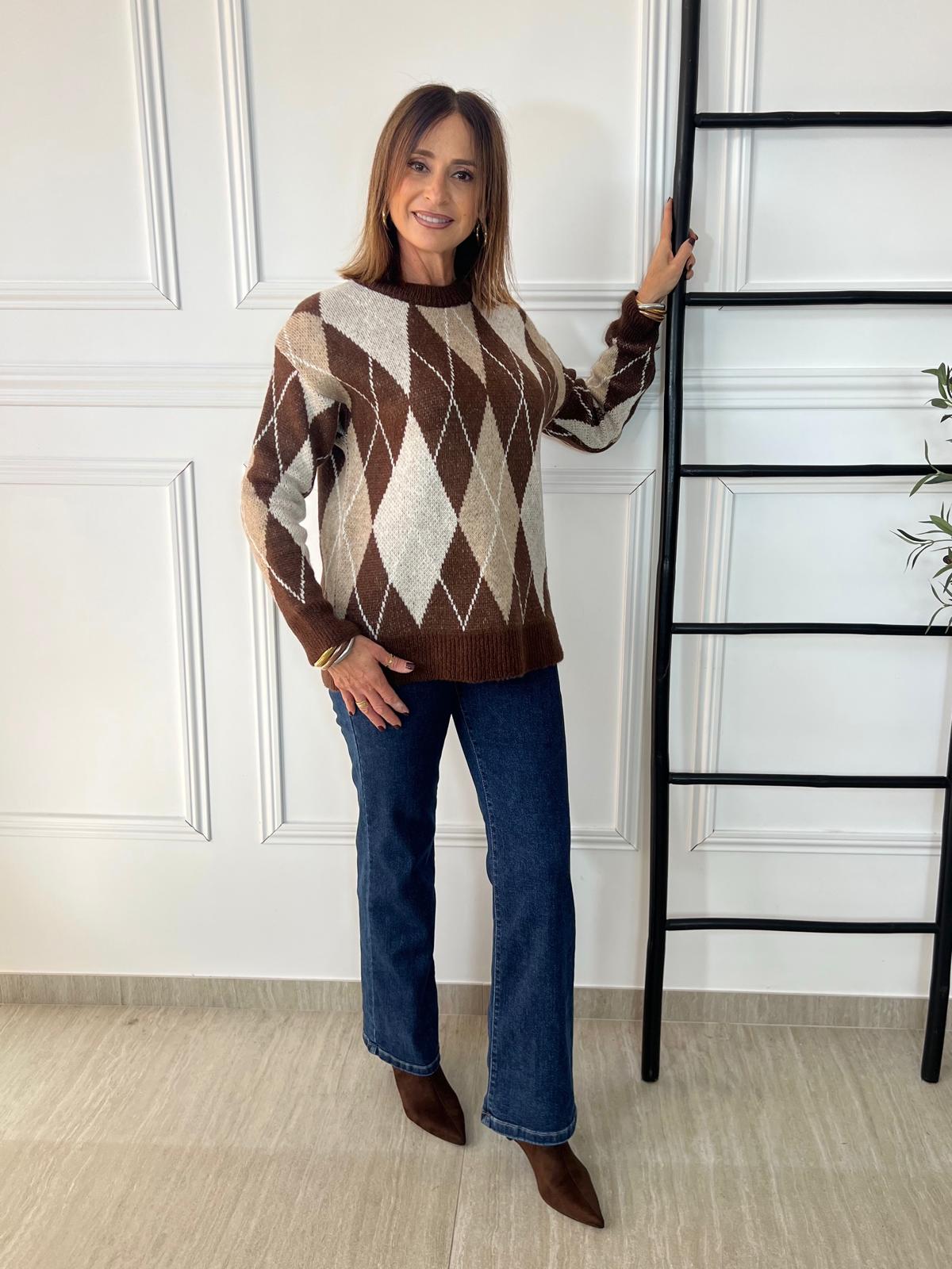 Suéter a rombos tonos marrones talla única