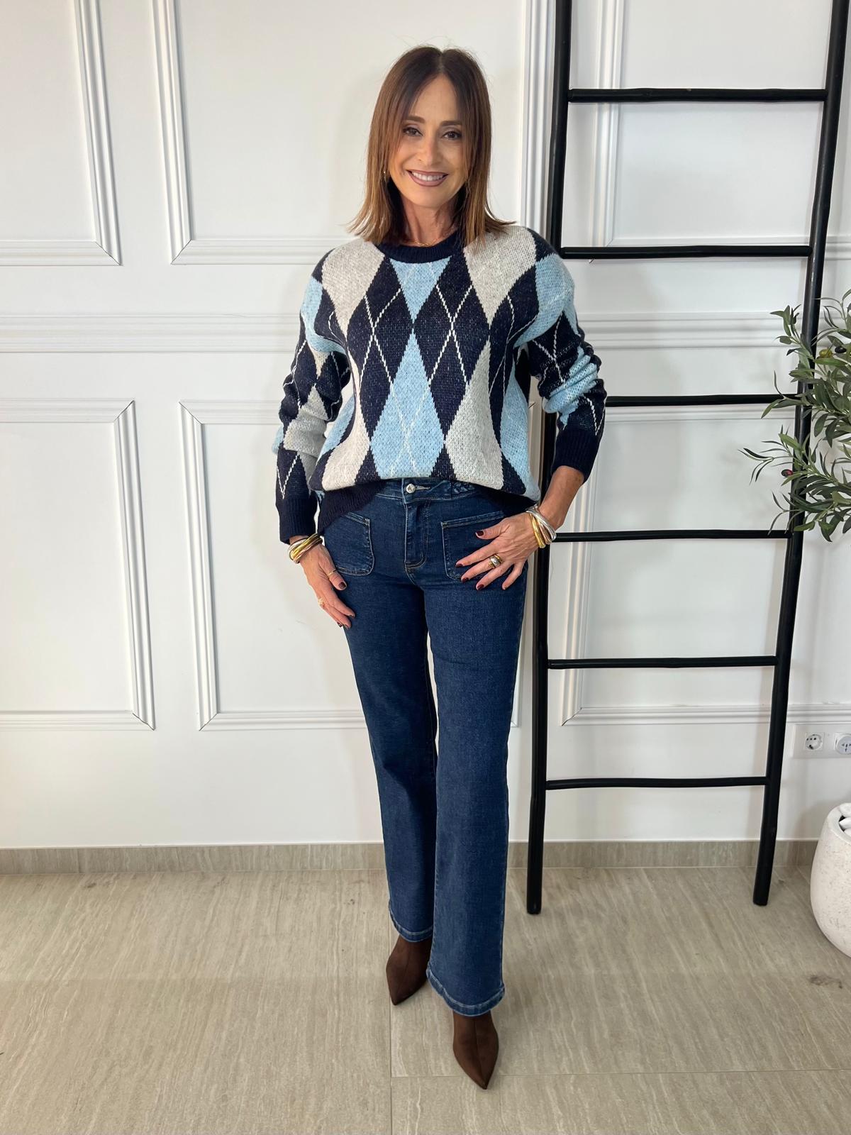 Suéter a rombos azul talla única