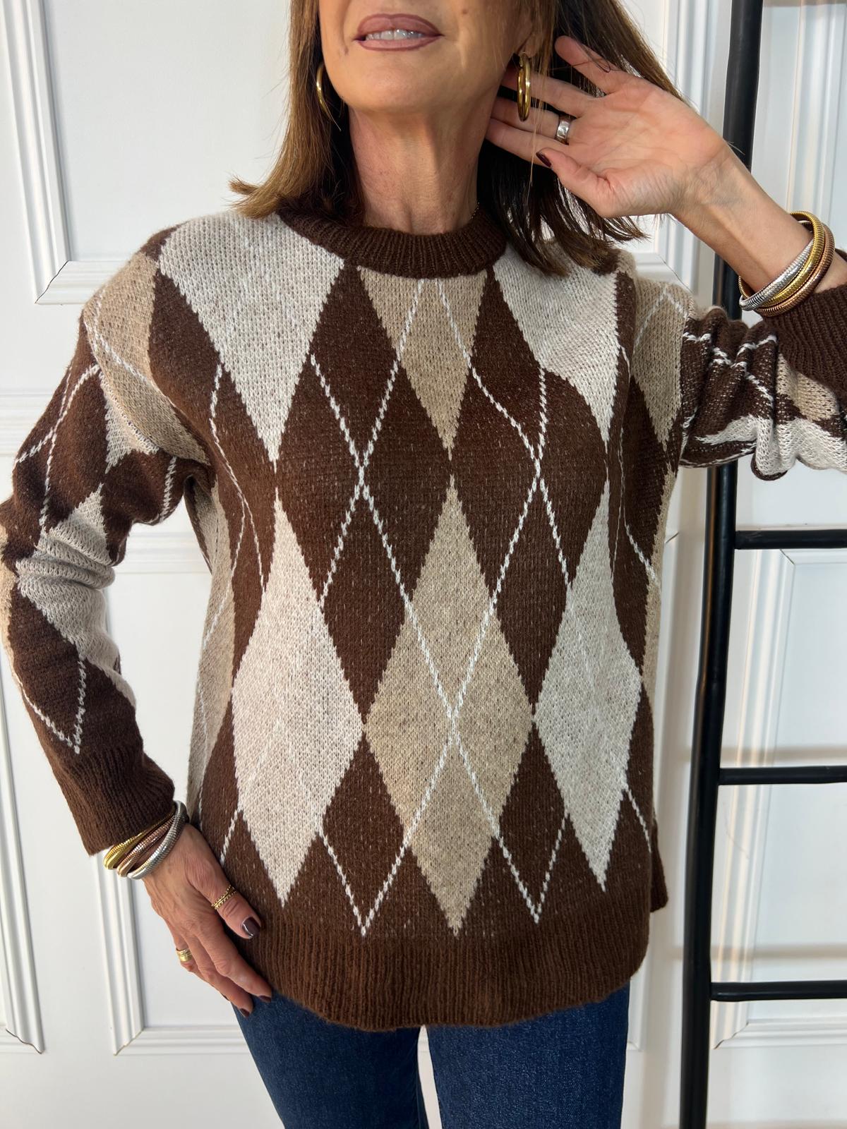 Suéter a rombos tonos marrones talla única