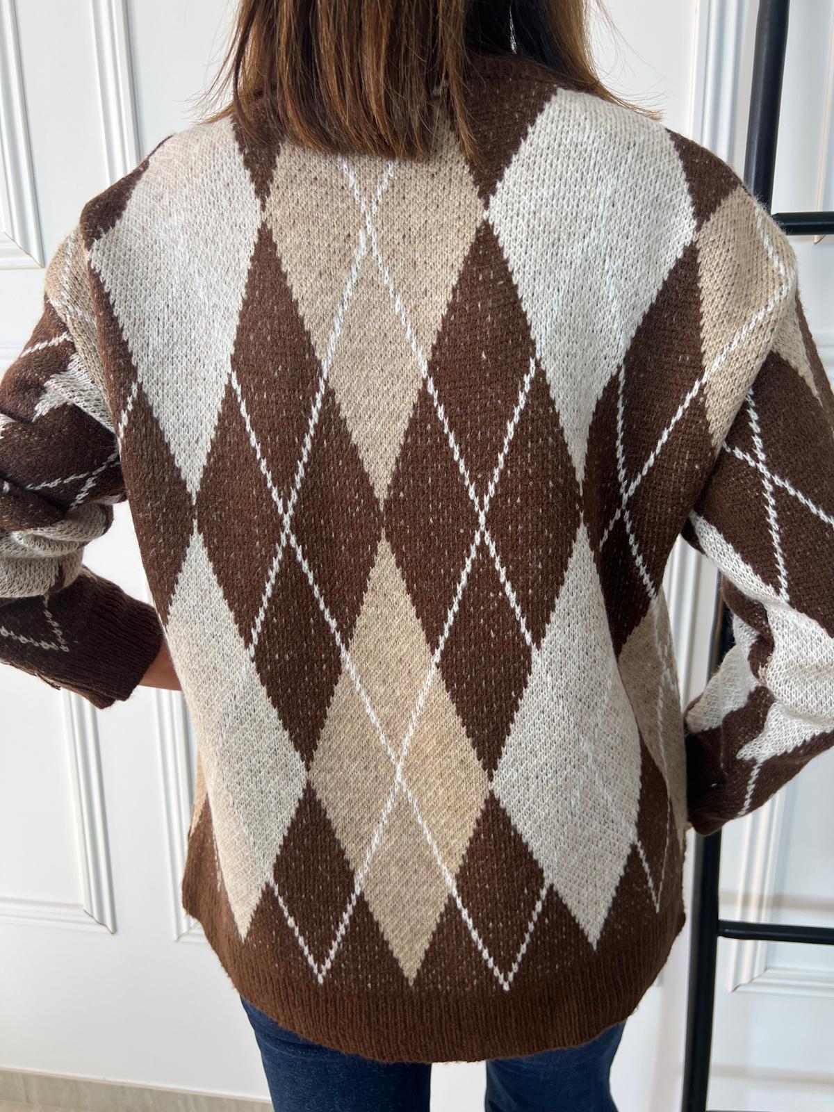 Suéter a rombos tonos marrones talla única