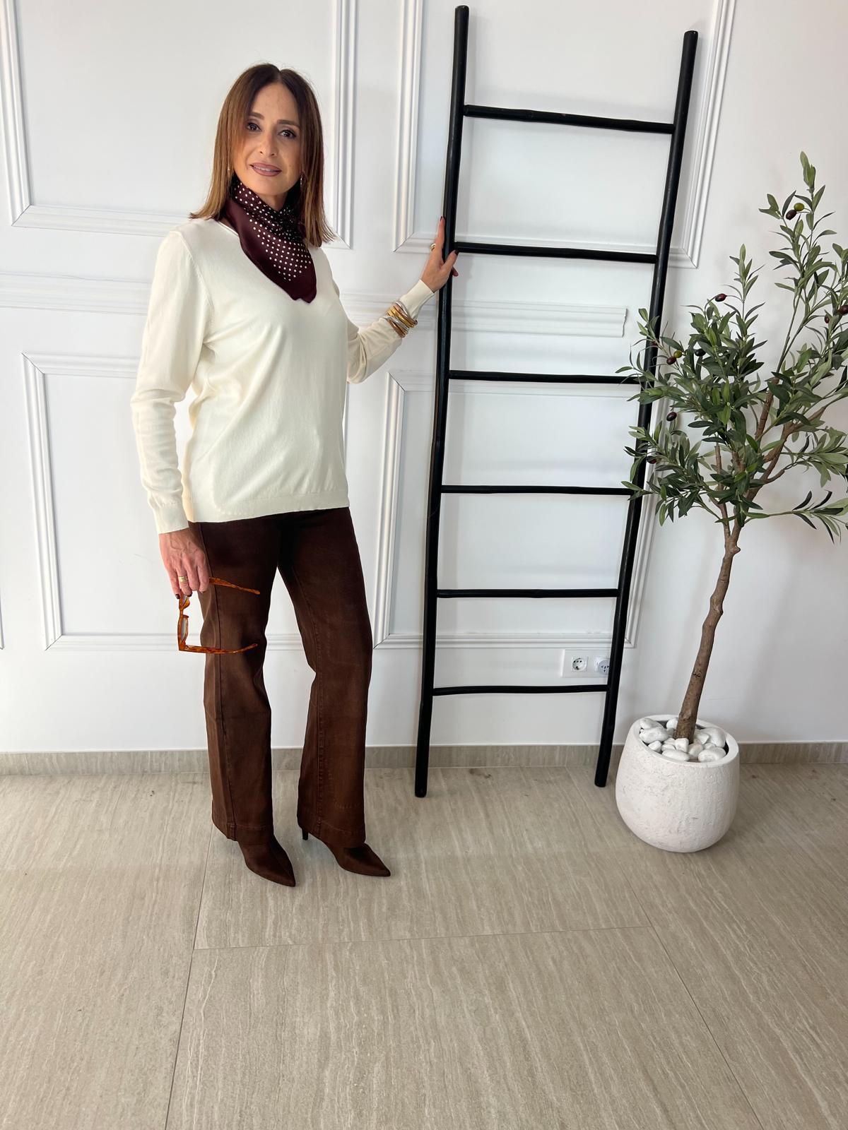 Suéter de punto fino COLOR BEIG , TALA ÚNICA