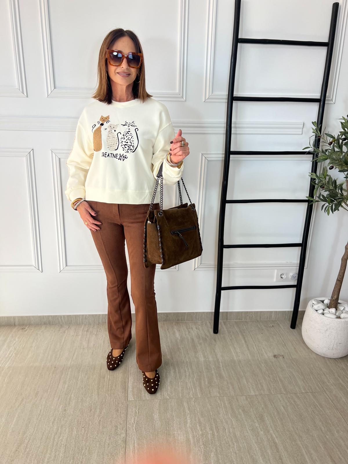 Sudadera beige con ilustración, TALLA ÚNICA