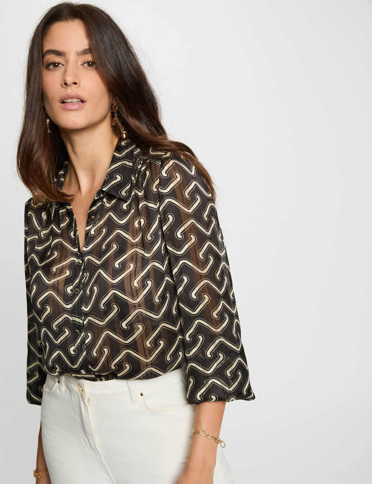 Camisa de gasa estampada multicolor mujer