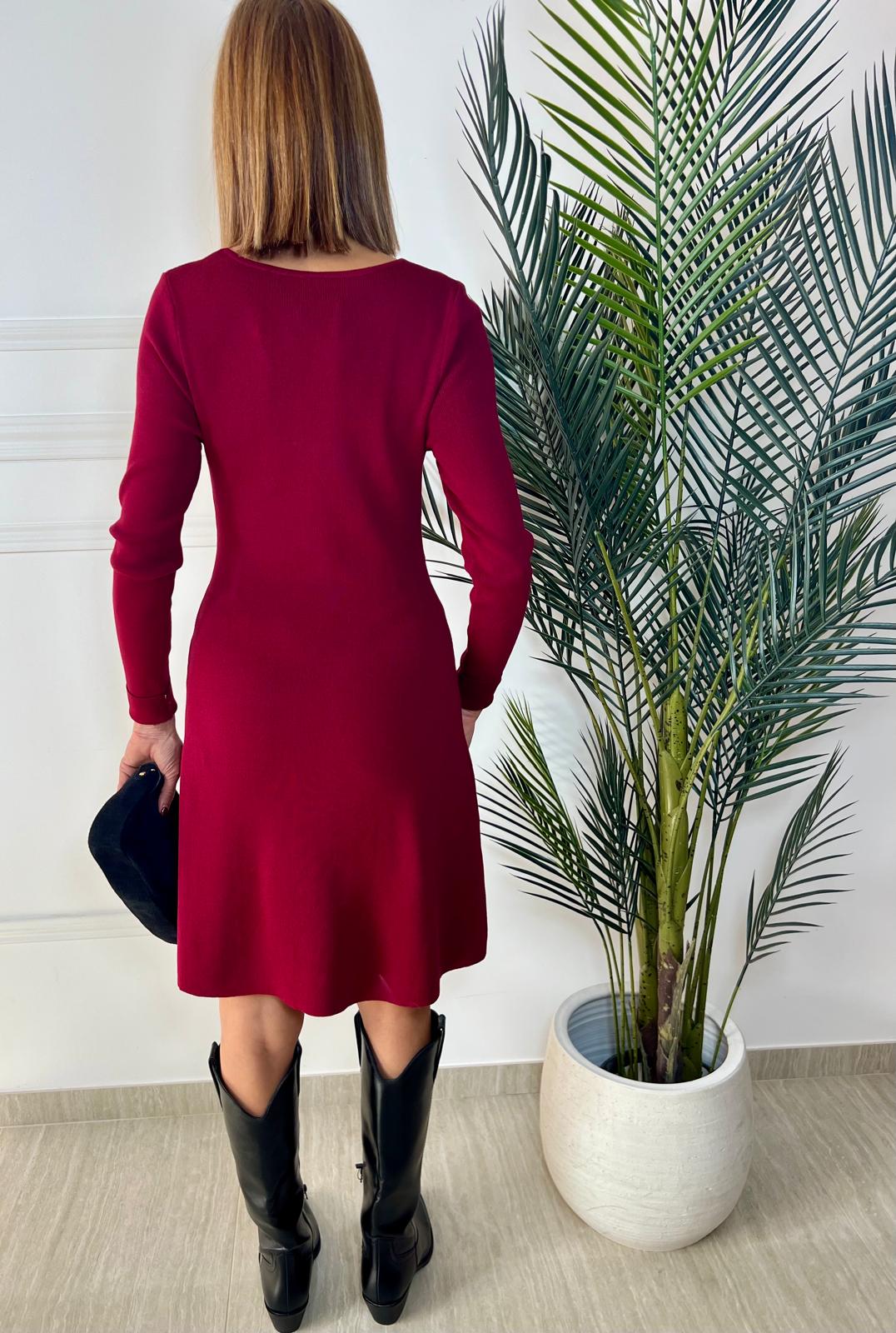 Vestido de punto canalé con detalle joya talla única