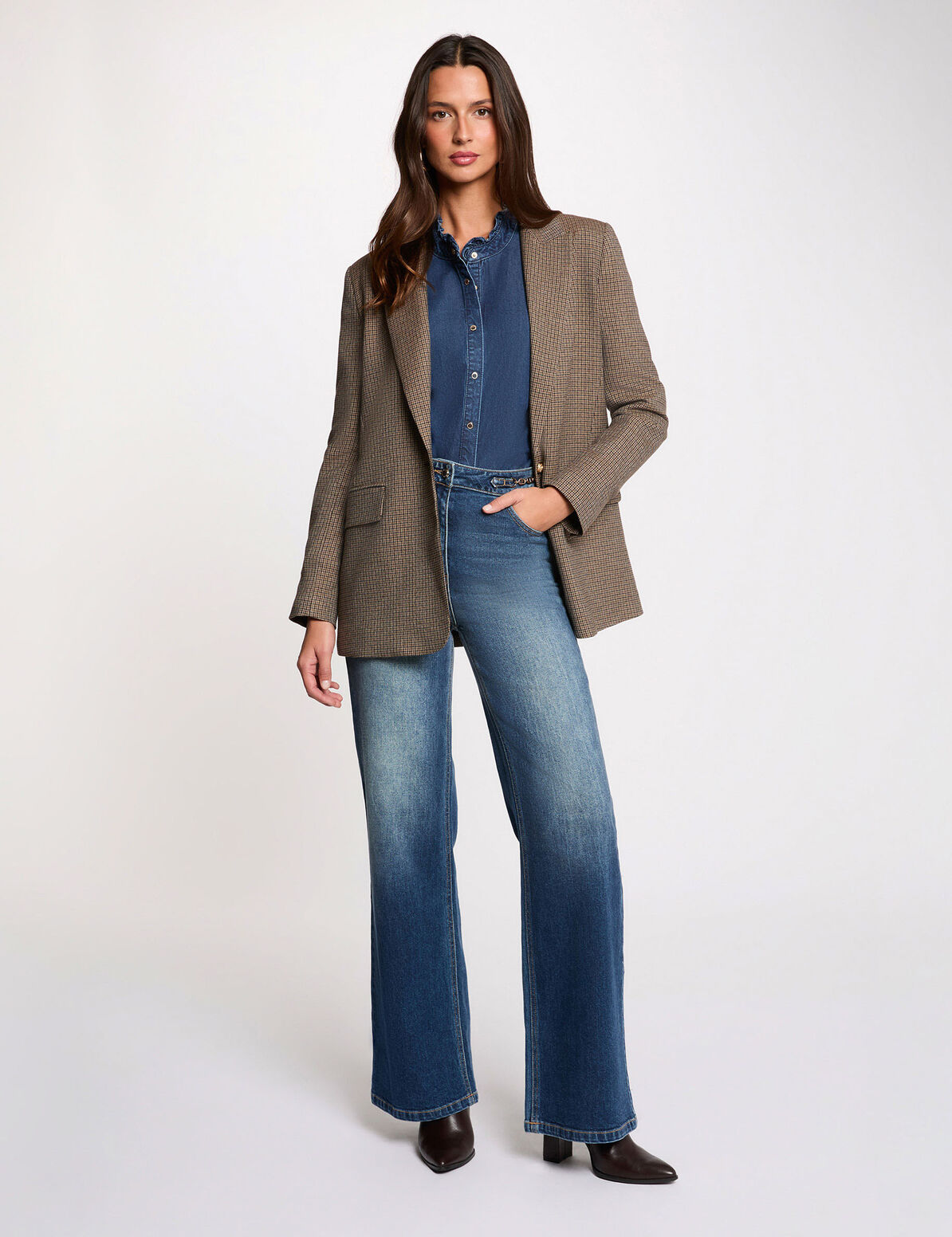 Vaquero ancho de tiro alto denim stone mujer