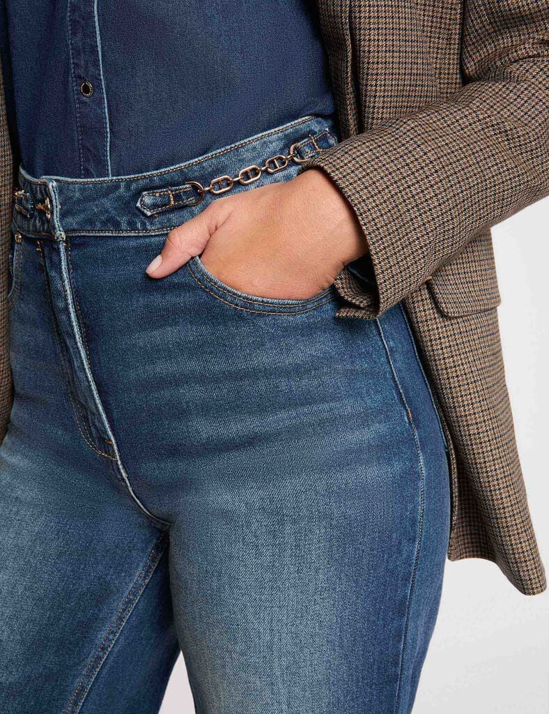 Vaquero ancho de tiro alto denim stone mujer