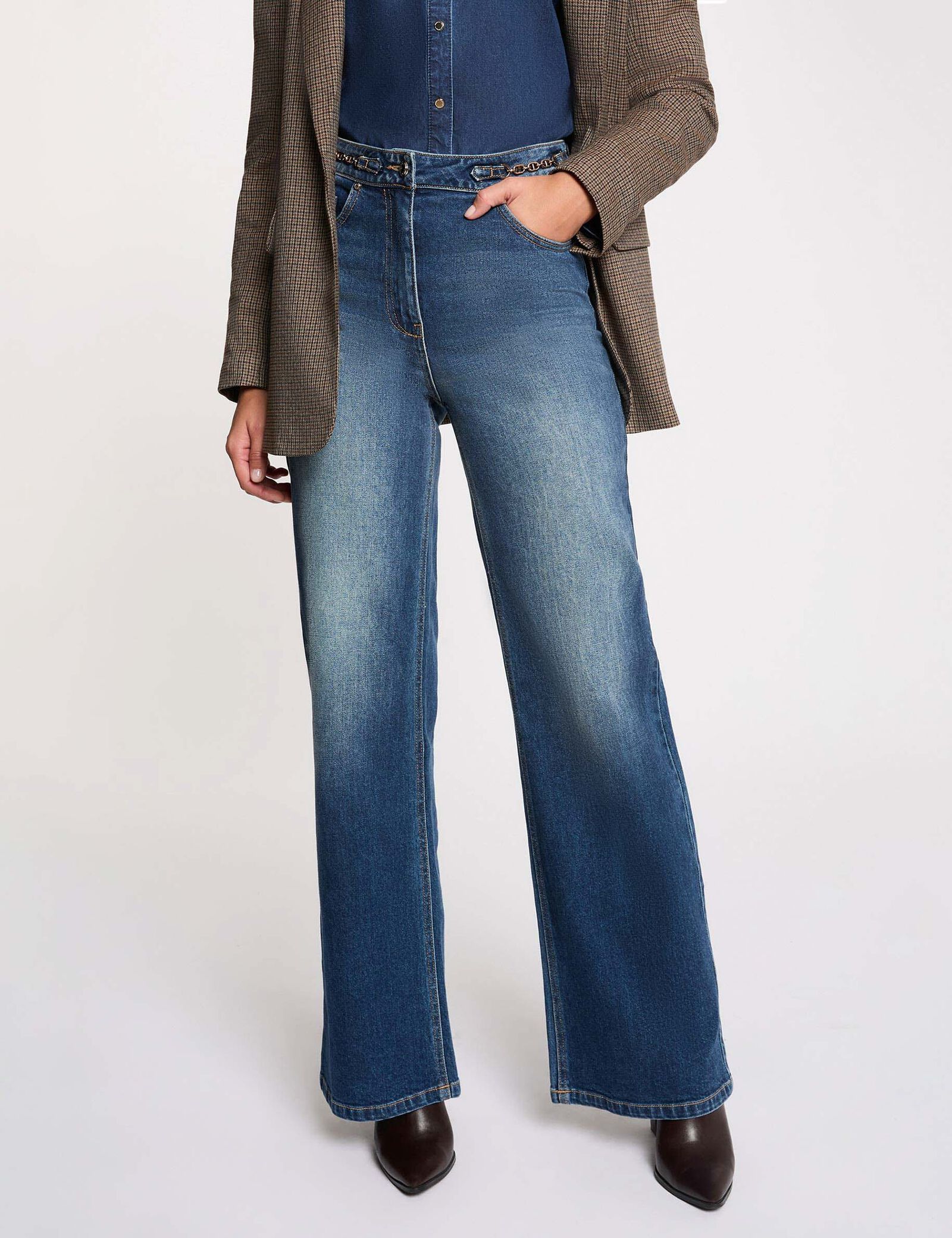 Vaquero ancho de tiro alto denim stone mujer