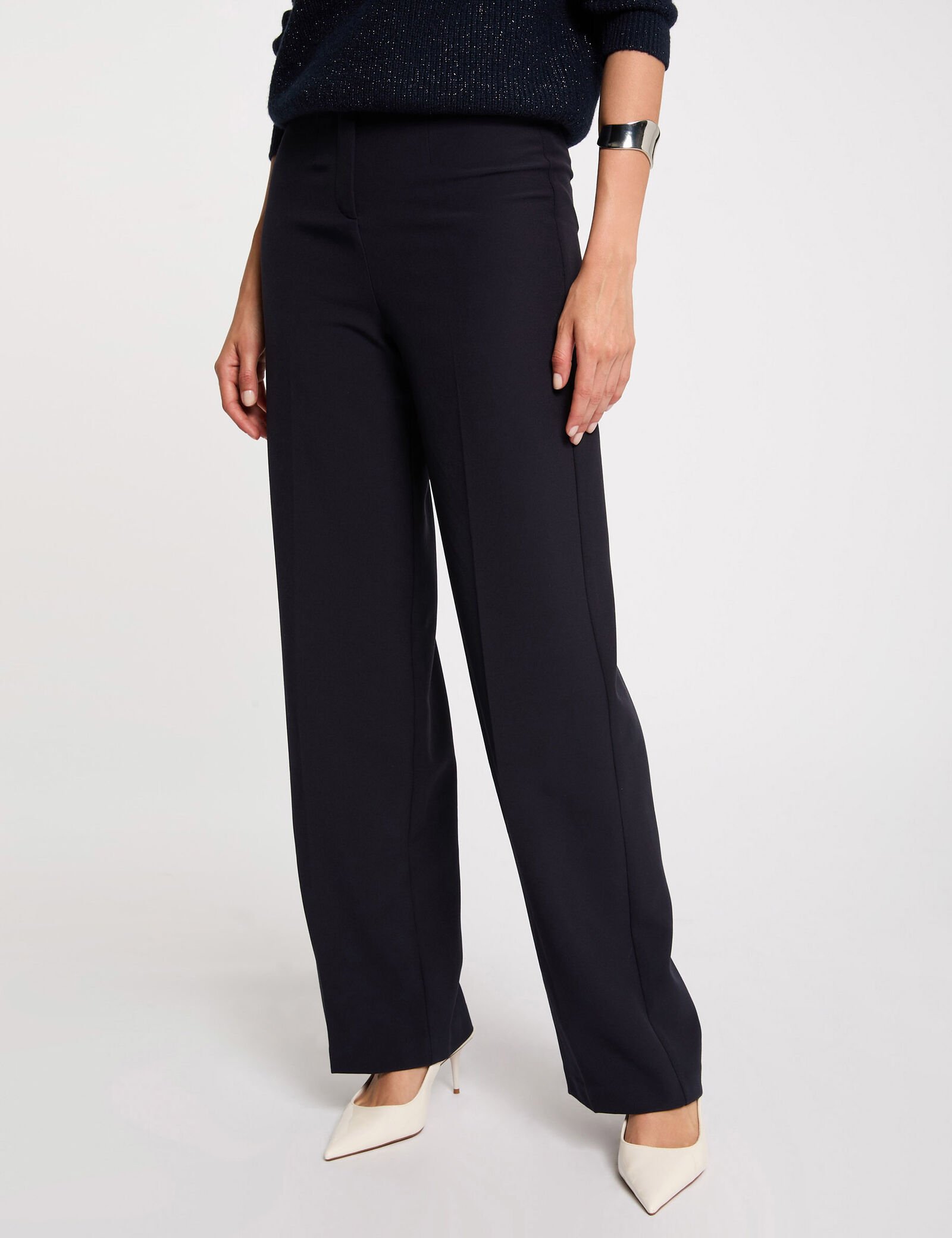 Pantalón recto con pinzas azul marino mujer Oliva Valencia Gandia Denia