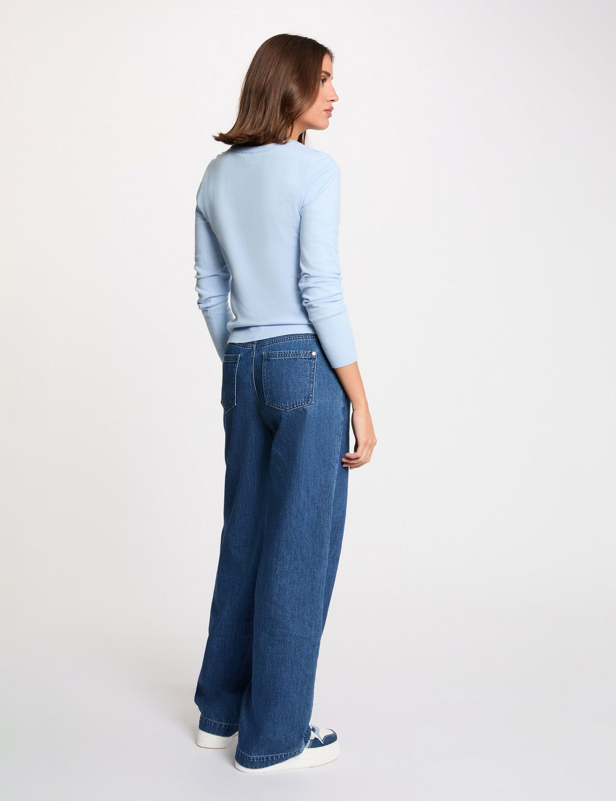 Jersey cuello redondo botones azul cielo mujer oliva Valencia Gandia Denia