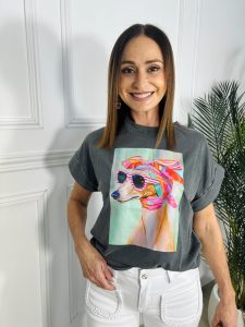 Camiseta «Galgui Chic» en Gris Carbón