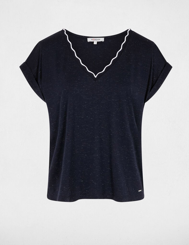 Camiseta cuello v manga corta azul marino. Oliva Valencia Denia Gandia Original regals